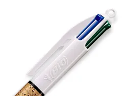 Stylo-bille bic 4 couleurs festif retractable rechargeable pointe moyenne 1mm corps large blanc/dore