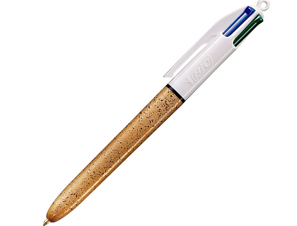Stylo-bille bic 4 couleurs festif retractable rechargeable pointe moyenne 1mm corps large blanc/dore