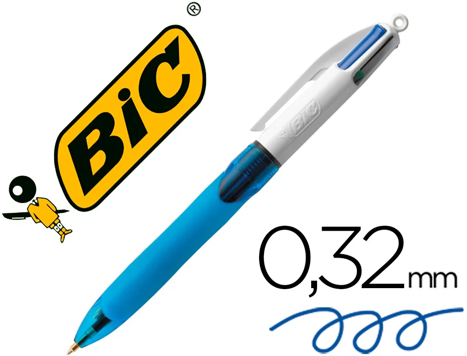 Stylo-bille bic 4 couleurs grip pro pointe moyenne encre classique rétractable rechargeable 4 couleurs