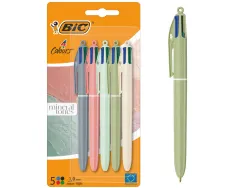 Stylo-bille bic 4 couleurs mineral tones pointe moyenne 1mm retractable coloris assortis blister 5 unites