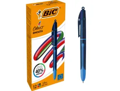 Stylo-bille bic 4 couleurs smooth pro pointe moyenne 1mm retractable rechargeable corps bicolore bleu fonce /
