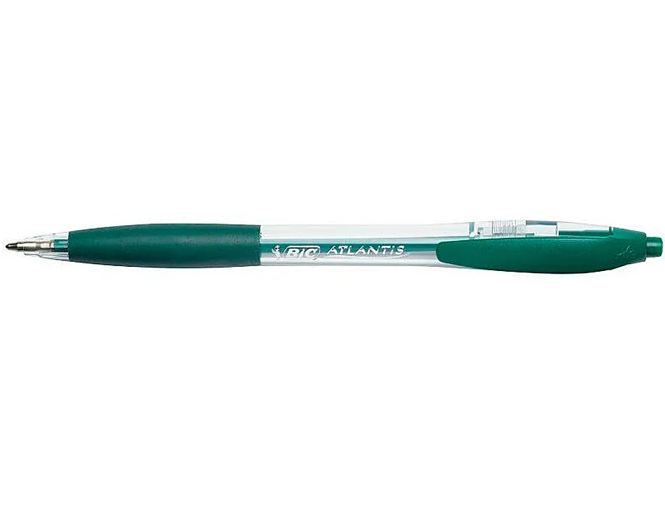 Stylo-bille bic atlantis écriture moyenne 0.5mm encre douce bille réctractable corps cristal clip grip préhension vert