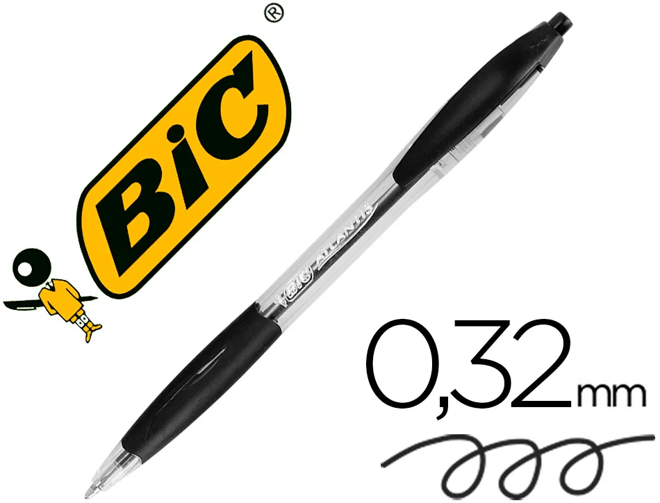 Stylo-bille bic atlantis écriture moyenne 0.5mm encre douce bille réctractable corps cristal clip grip préhension noir