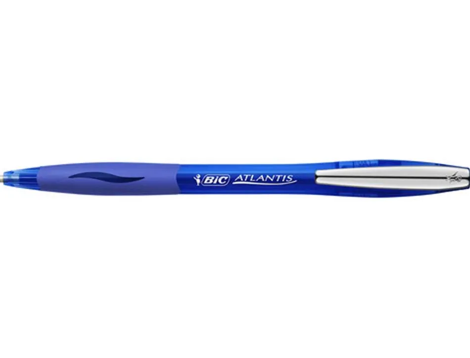 Stylo-bille bic atlantis premium soft écriture moyenne 0.5mm rétractable encre extra douce coloris bleu