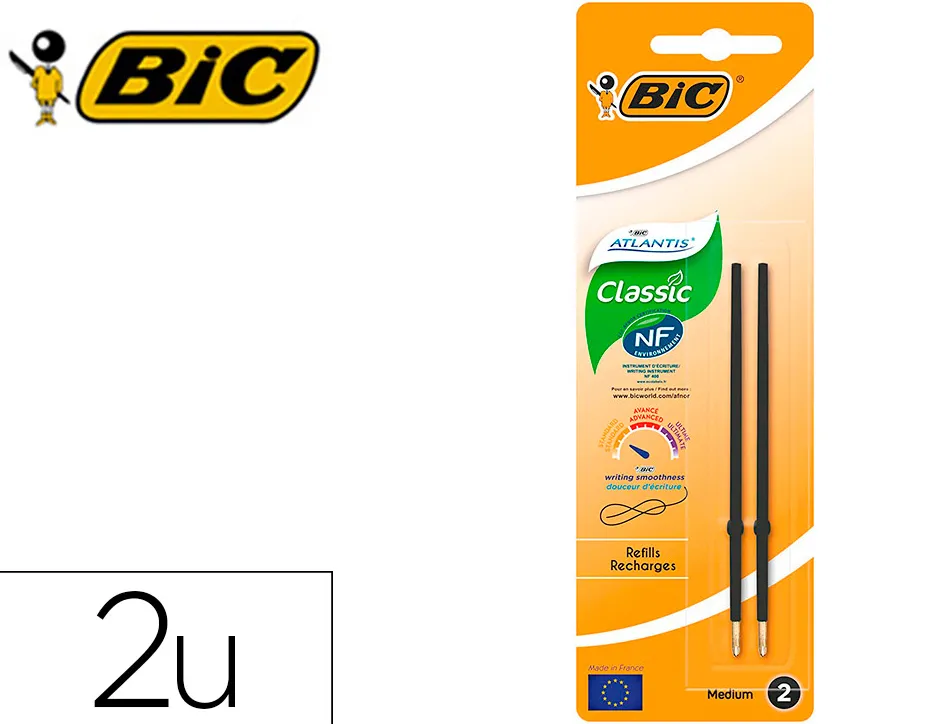 Stylo-bille bic atlantis soft pointe moyenne 1,0mm blister de 2 recharges noir