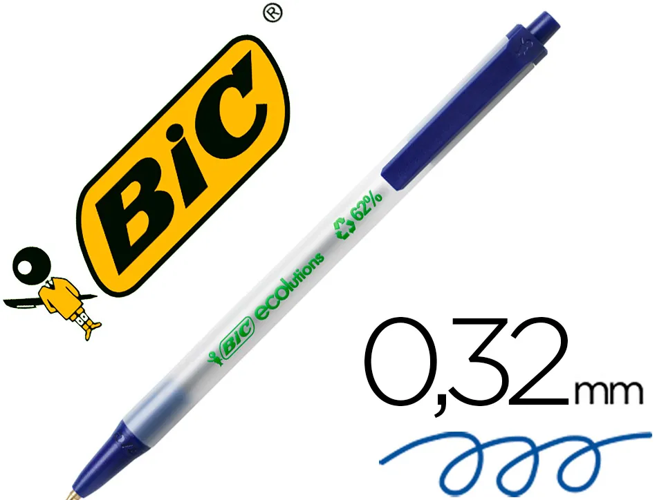 Stylo-bille bic écolutions clic stic recyclé écriture moyenne 0.5mm encre douce rétractable coloris bleu