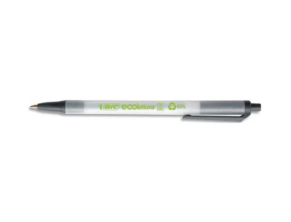 Stylo-bille bic écolutions clic stic recyclé écriture moyenne 0.5mm encre douce rétractable coloris noir
