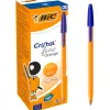 Stylo-bille bic cristal corps hexagonal orange transparent encre bleue visible pointe fine 0,8mm pack 90 + 10un