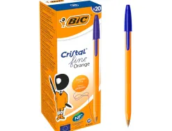 Stylo-bille bic cristal corps hexagonal orange transparent encre bleue visible pointe fine 0,8mm pack 90 + 10un