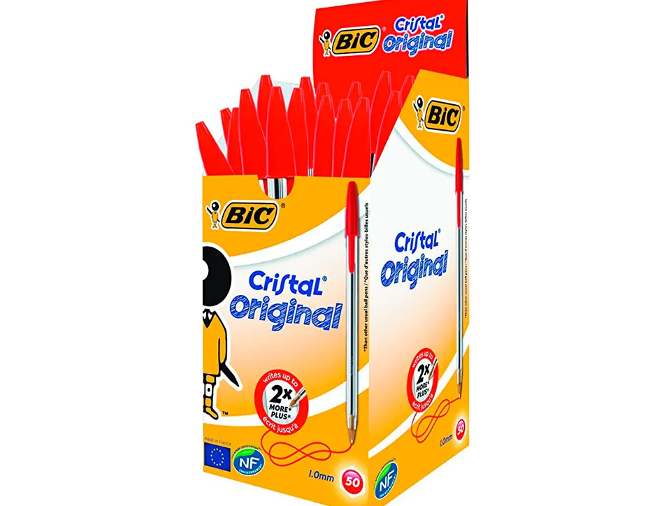 Stylo-bille bic cristal écriture moyenne 0.5mm encre classique bille indéformable capuchon couleur encre rouge