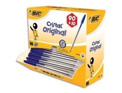 Stylo-bille bic cristal écriture moyenne 0.5mm encre classique bleue bille indéformable pack écomonique 100 unités