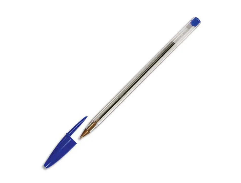 Stylo-bille bic cristal écriture moyenne 0.5mm encre classique bille indéformable capuchon couleur encre bleu