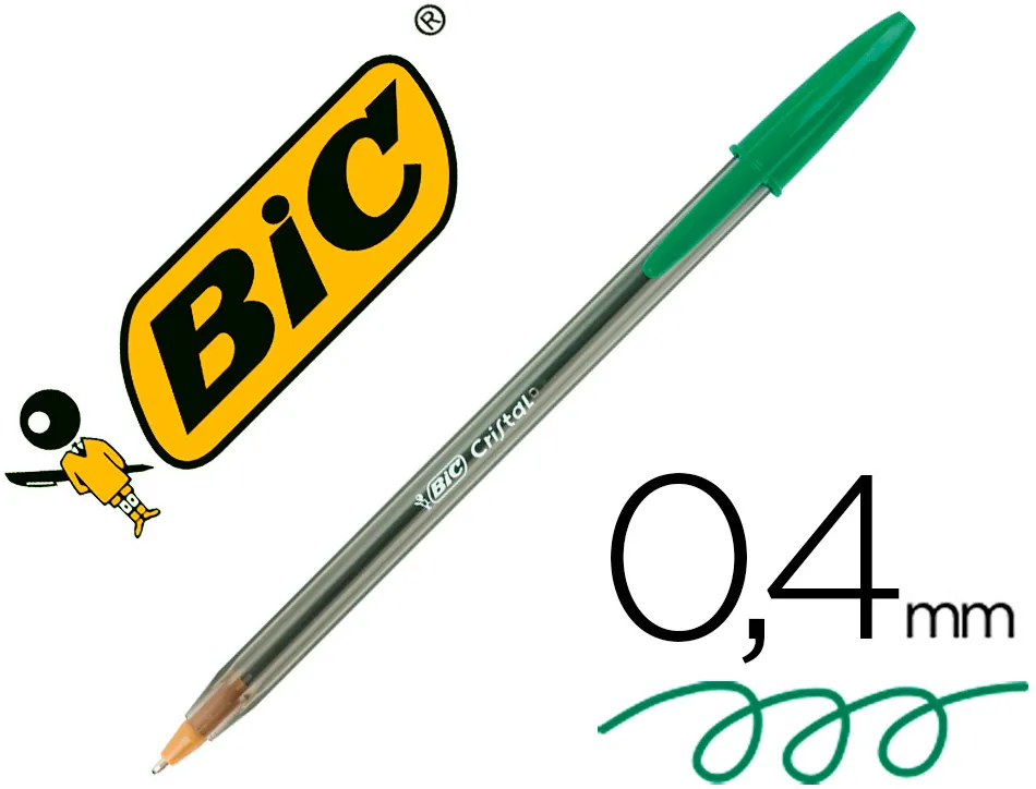 Stylo-bille bic cristal écriture moyenne 0.5mm encre classique bille indéformable capuchon couleur encre vert