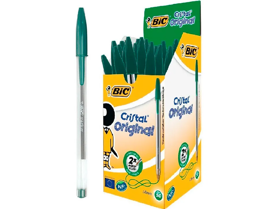 Stylo-bille bic cristal écriture moyenne 0.5mm encre classique bille indéformable capuchon couleur encre vert