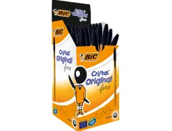 Stylo-bille bic cristal écriture fine 0.4mm encre classique bille indéformable capuchon couleur encre noir