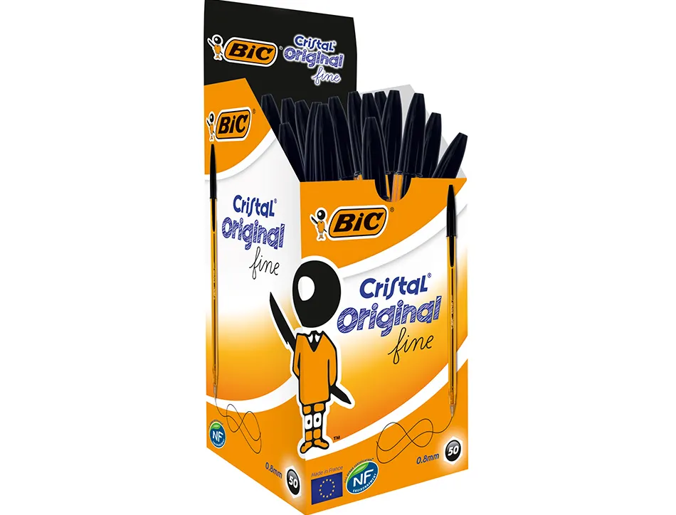 Stylo-bille bic cristal écriture fine 0.4mm encre classique bille indéformable capuchon couleur encre noir