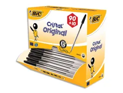 Stylo-bille bic cristal écriture moyenne 0.5mm encre classique noire bille indéformable pack économique 100 unités