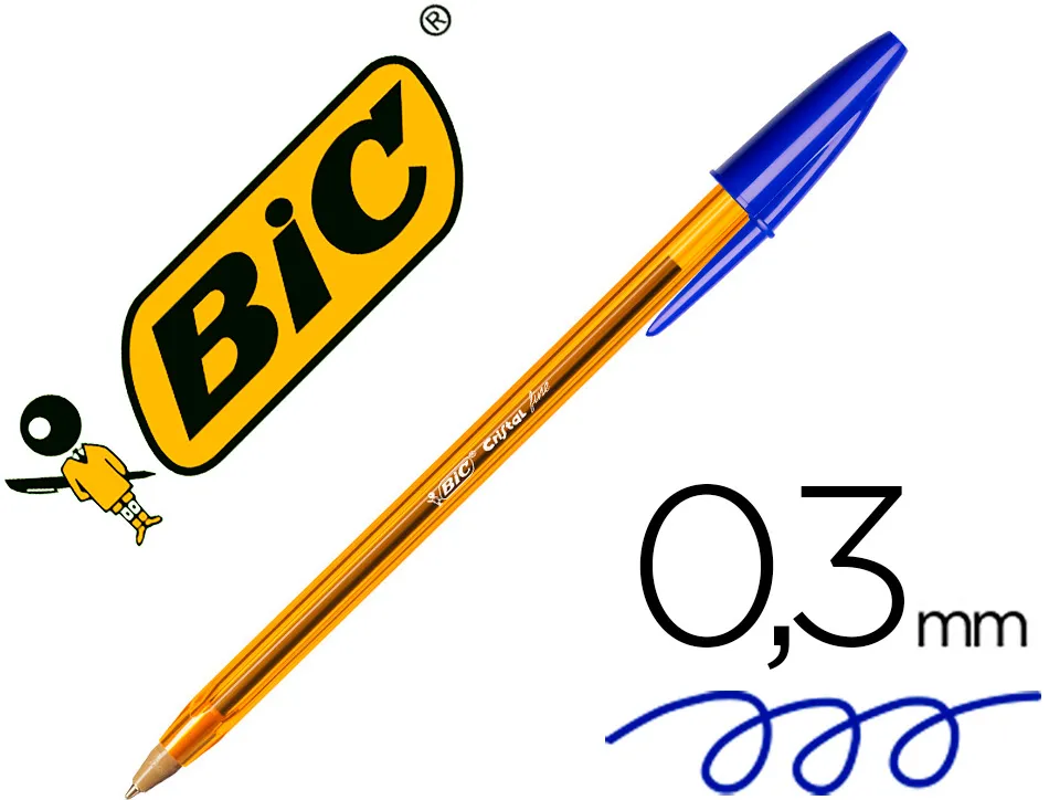 Stylo-bille bic cristal écriture fine 0.4mm encre classique bille indéformable capuchon couleur encre bleu