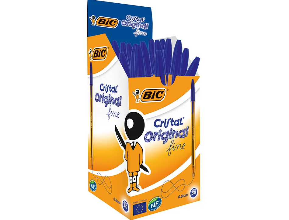 Stylo-bille bic cristal écriture fine 0.4mm encre classique bille indéformable capuchon couleur encre bleu