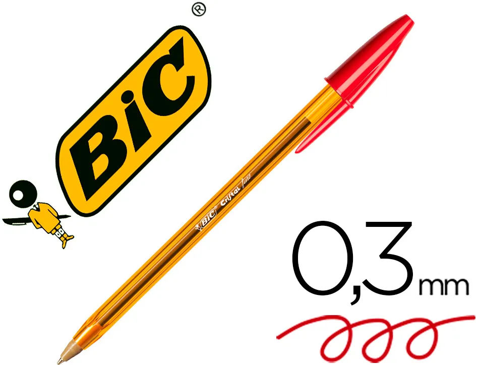 Stylo-bille bic cristal écriture fine 0.4mm encre classique bille indéformable capuchon couleur encre rouge