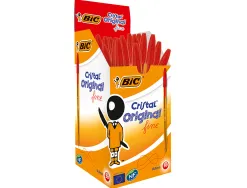 Stylo-bille bic cristal écriture fine 0.4mm encre classique bille indéformable capuchon couleur encre rouge