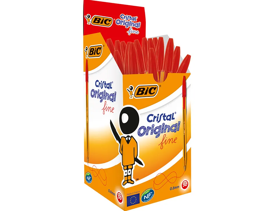 Stylo-bille bic cristal écriture fine 0.4mm encre classique bille indéformable capuchon couleur encre rouge