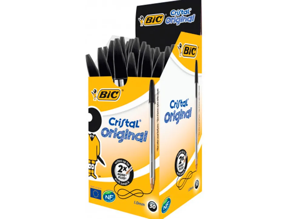 Stylo-bille bic cristal écriture moyenne 0.5mm encre classique bille indéformable capuchon couleur encre noir