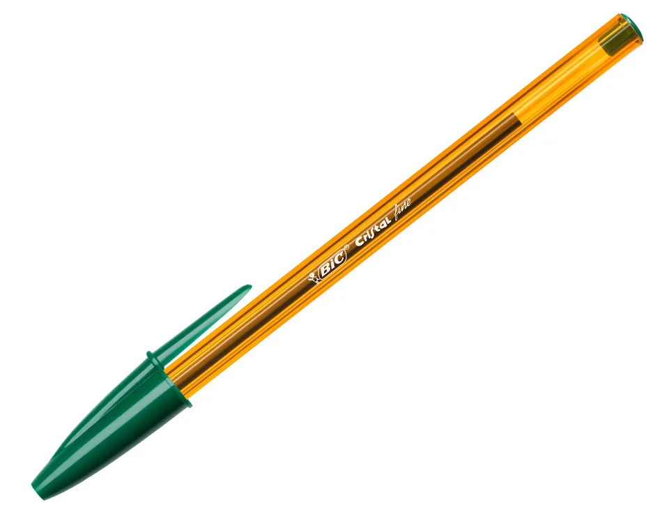 Stylo-bille bic cristal écriture fine 0.4mm encre classique bille indéformable capuchon couleur encre vert