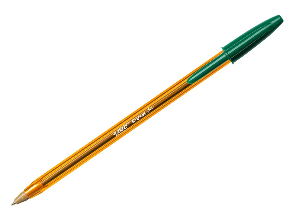 Stylo-bille bic cristal écriture fine 0.4mm encre classique bille indéformable capuchon couleur encre vert