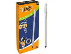 Stylo-bille bic cristal original glace pointe moyenne 1,0mm encre noire classique capuchon coloris argent