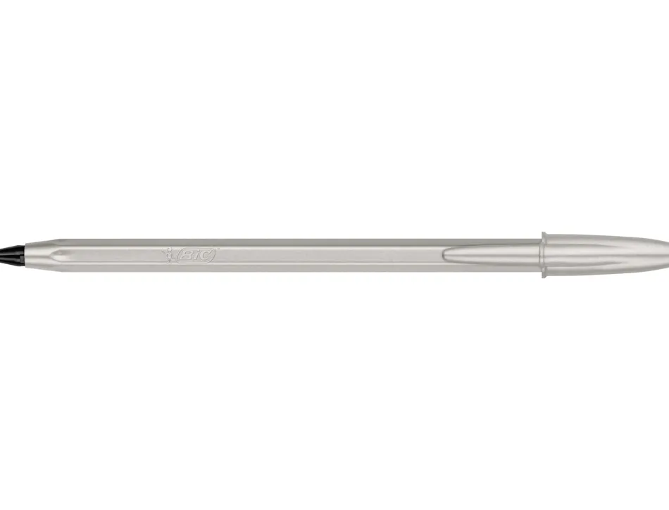 Stylo-bille bic cristal original glace pointe moyenne 1,0mm encre noire classique capuchon coloris argent