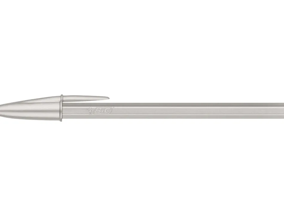 Stylo-bille bic cristal original glace pointe moyenne 1,0mm encre noire classique capuchon coloris argent