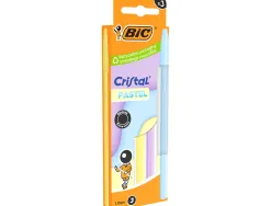 Stylo-bille bic cristal pastel pointe moyenne 1,0mm encre noire capuchon coloris assortis bte de 3u