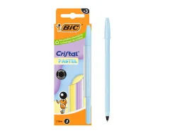 Stylo-bille bic cristal pastel pointe moyenne 1,0mm encre noire capuchon coloris assortis bte de 3u