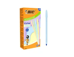Stylo-bille bic cristal pastel pointe moyenne 1,0mm encre bleue classique capuchon coloris assortis boite 20 unites