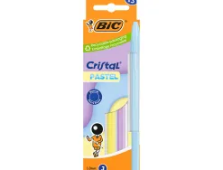 Stylo-bille bic cristal pastel pointe moyenne 1,0mm encre bleue classique capuchon coloris assortis b