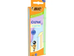 Stylo-bille bic cristal pastel pointe moyenne 1,0mm encre bleue classique capuchon coloris assortis a