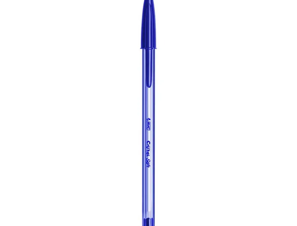 Stylo-bille bic cristal soft écriture large 0.8mm encre classique bille indéformable capuchon couleur encre bleu