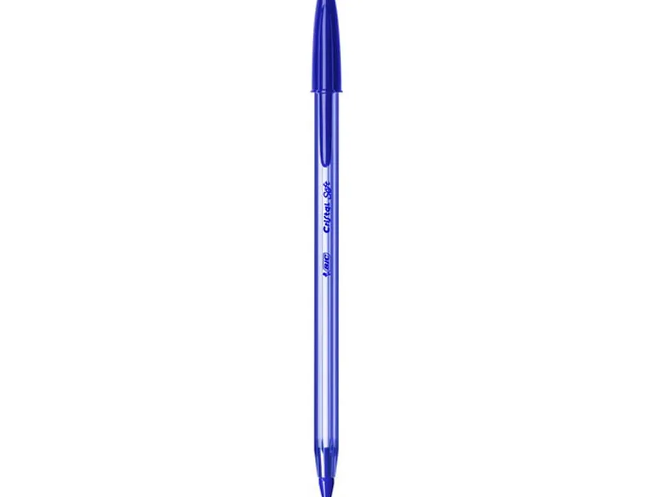 Stylo-bille bic cristal soft écriture large 0.8mm encre classique bille indéformable capuchon couleur encre bleu
