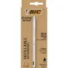 Stylo-bille bic crystal renew corps metal argent capuchon pointe moyenne 1mm rechargeable + 2 recharges noir
