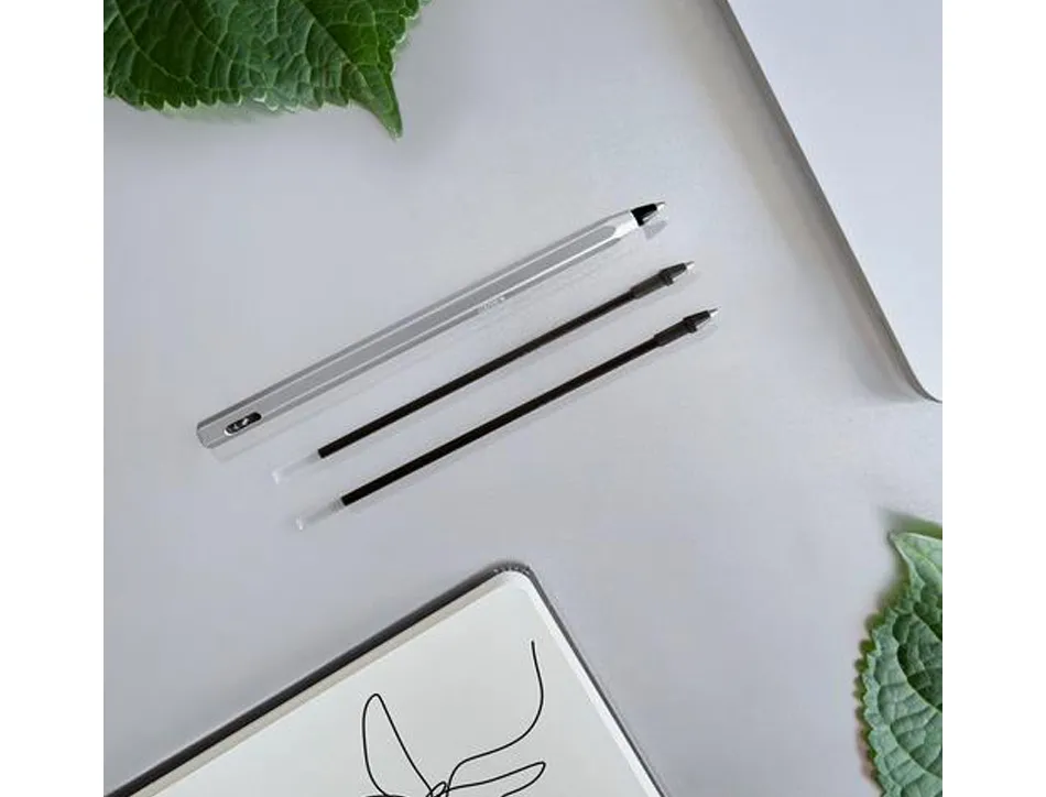 Stylo-bille bic crystal renew corps metal argent capuchon pointe moyenne 1mm rechargeable + 2 recharges bleu