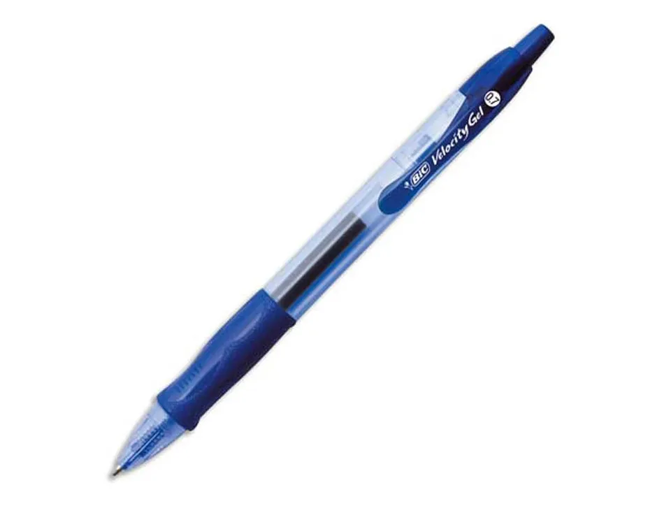Stylo-bille bic gelocity original pointe moyenne 0,7mm encre gel retractable rechargeable coloris bleu
