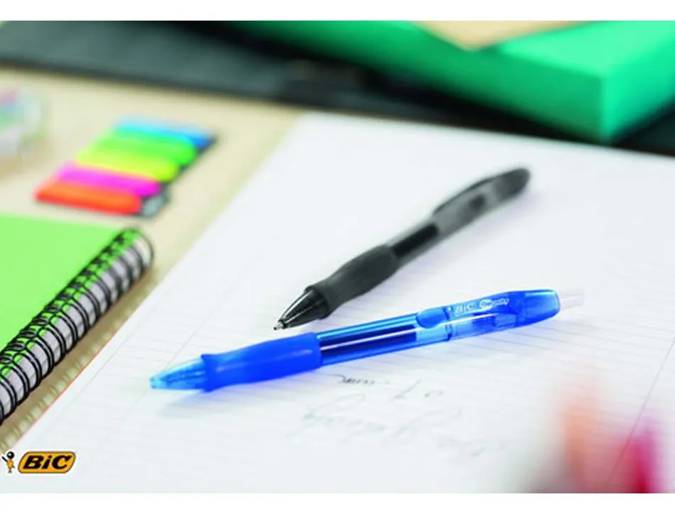 Stylo-bille bic gelocity original pointe moyenne 0,7mm encre gel retractable rechargeable coloris bleu
