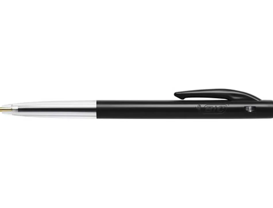Stylo-bille bic m10 clic écriture moyenne 0.5mm rétractable côté stylo couleur noir pack économique 100 unités