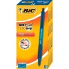 Stylo-bille bic soft feel pointe moyenne 1mm rétractable clip grip corps caoutchouc couleur bleu