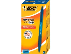 Stylo-bille bic soft feel pointe moyenne 1mm rétractable clip grip corps caoutchouc couleur bleu
