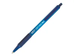 Stylo-bille bic soft feel pointe moyenne 1mm rétractable clip grip corps caoutchouc couleur bleu