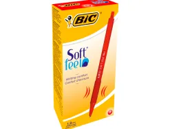 Stylo-bille bic soft feel pointe moyenne 1mm rétractable clip grip corps caoutchouc couleur rouge