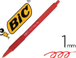 Stylo-bille bic soft feel pointe moyenne 1mm rétractable clip grip corps caoutchouc couleur rouge