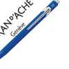 Stylo-bille caran d'ache 849 métal-x line aluminium bouton poussoir corps hexagonal bleu encre bleue pointe moyenne